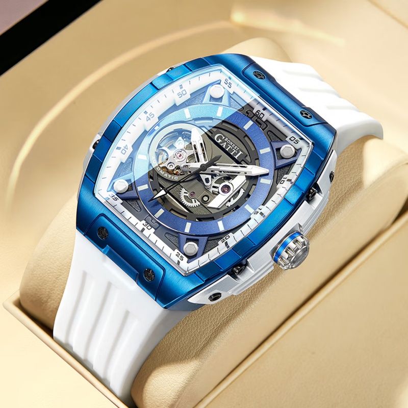 Luxury Watch With Rubber Strap - BONEST GATTI Otomatik Mekanik Saat Tonneau