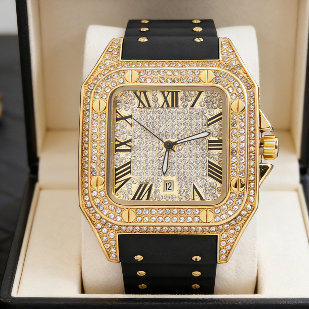 Luxury Watch With Rubber Strap - Hip Hop Iced Out Bling Kare