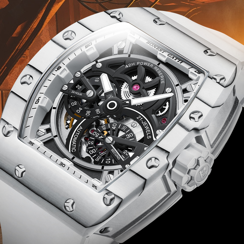 Luxury Watch With Rubber Strap - BONEST GATTI Erkek Mekanik Saat Tonneau
