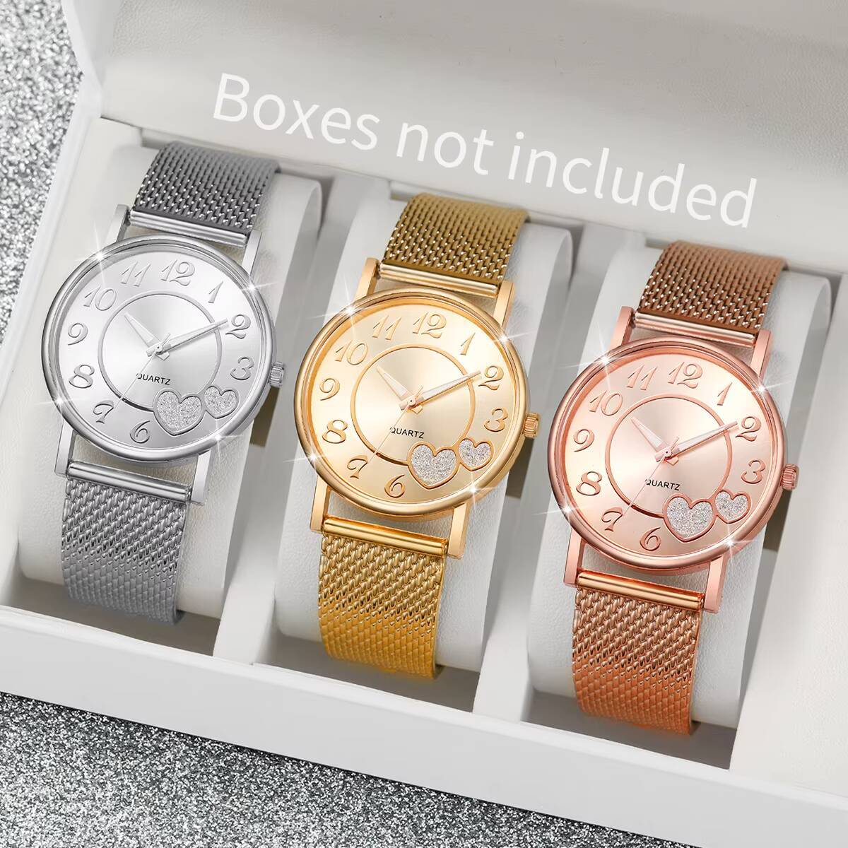 Luxury Watch With Rubber Strap - 1/3 adet moda kalp kadranlı kadın