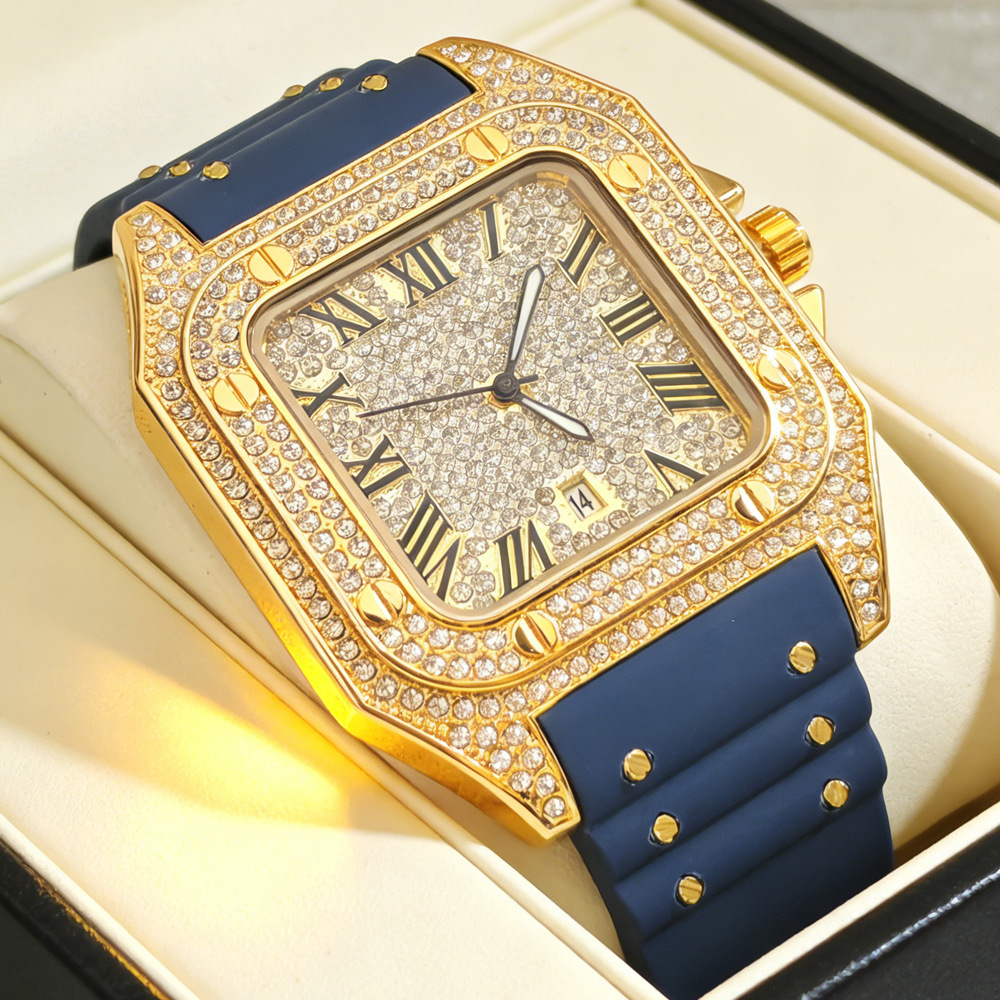 Hip Hop Iced Out Bling Kare Ta - Luxury Watch With Rubber Strap incelemesi ve fiyatı