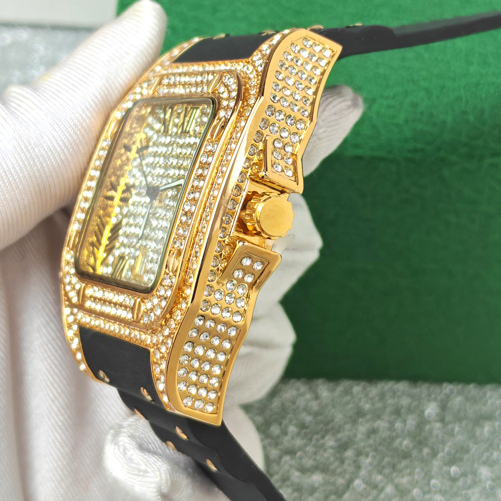 Hip Hop Iced Out Bling Kare Ta - Luxury Watch With Rubber Strap incelemesi ve fiyatı
