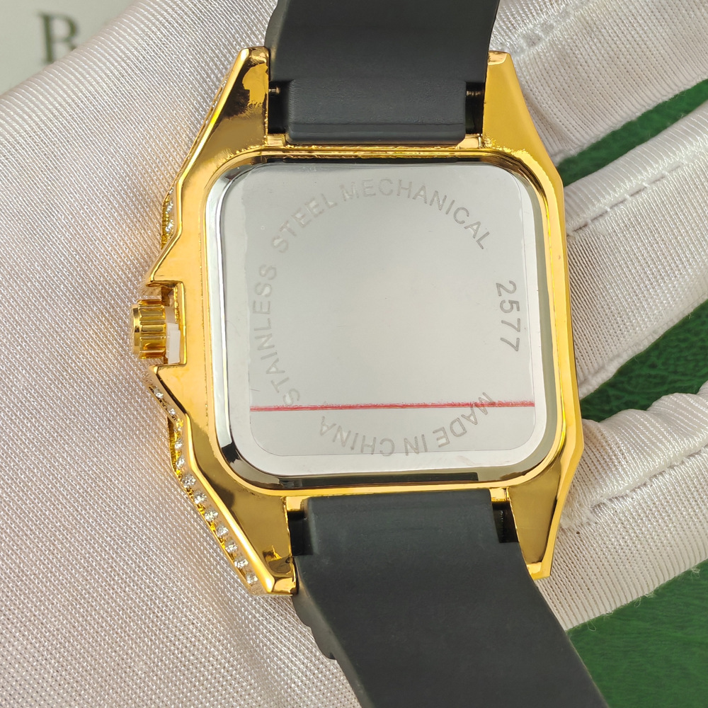 Hip Hop Iced Out Bling Kare Ta - Luxury Watch With Rubber Strap incelemesi ve fiyatı